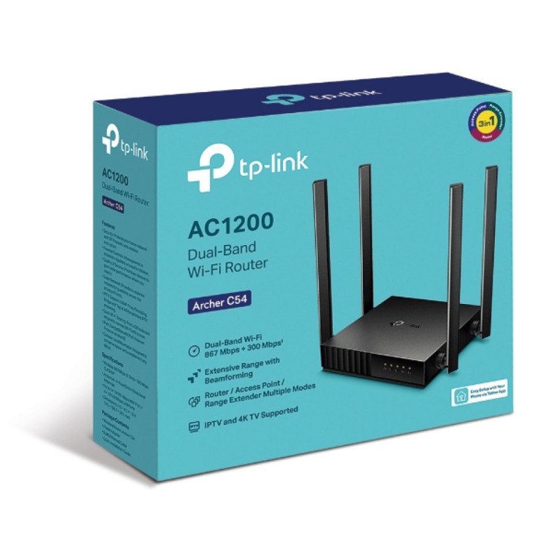 Usmerjevalnik brezžični TP-Link WiFi5 802.11ac AC1200 867Mbit/s Dualband MU-MIMO 4xLAN 4x antena (Archer C54) TP-LINK Usmerjevalnik brezžični TP-Link WiFi5 802.11ac AC1200 867Mbit/s Dualband MU-MIMO 4xLAN 4x antena (Archer C54)
