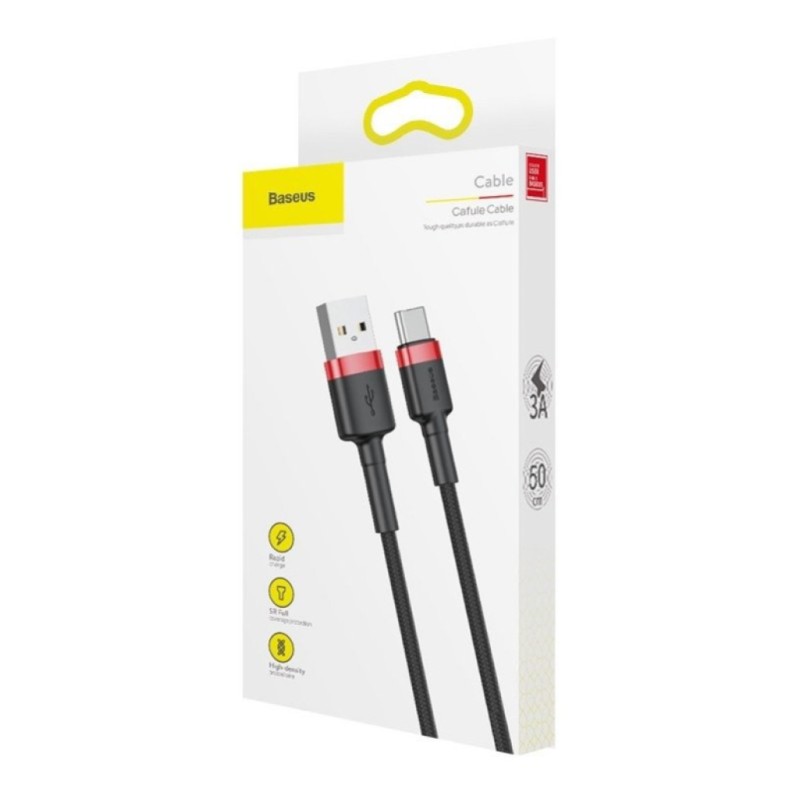 Kabel USB-C => USB-A 2.0 tekstil ovoj 1,00m 5V/3A QC3 Baseus črn/rdeč (CATKLF-B91) Baseus Kabel USB-C => USB-A 2.0 tekstil ovoj 1,00m 5V/3A QC3 Baseus črn/rdeč (CATKLF-B91)