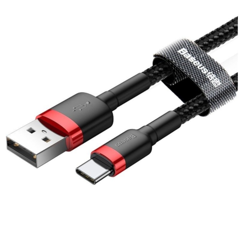 Kabel USB-C => USB-A 2.0 tekstil ovoj 1,00m 5V/3A QC3 Baseus črn/rdeč (CATKLF-B91) Baseus Kabel USB-C => USB-A 2.0 tekstil ovoj 1,00m 5V/3A QC3 Baseus črn/rdeč (CATKLF-B91)