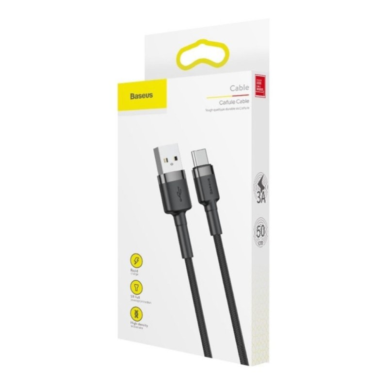 Kabel USB-C => USB-A 2.0 tekstil ovoj 1,00m 5V/3A QC3 Baseus črn/siv (CATKLF-BG1) Baseus Kabel USB-C => USB-A 2.0 tekstil ovoj 1,00m 5V/3A QC3 Baseus črn/siv (CATKLF-BG1)