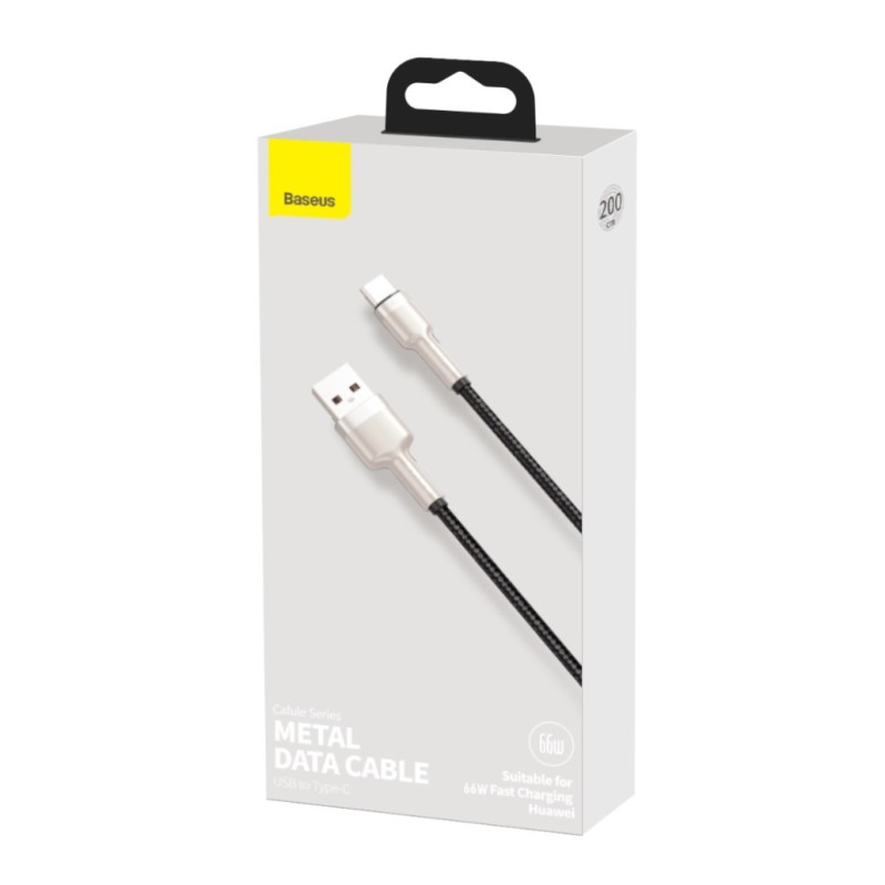 Kabel USB-C => USB-A 2.0 tekstil ovoj 2,00m 6A 66W Baseus Metal – črn (CAKF000201) Baseus Kabel USB-C => USB-A 2.0 tekstil ovoj 2,00m 6A 66W Baseus Metal – črn (CAKF000201)