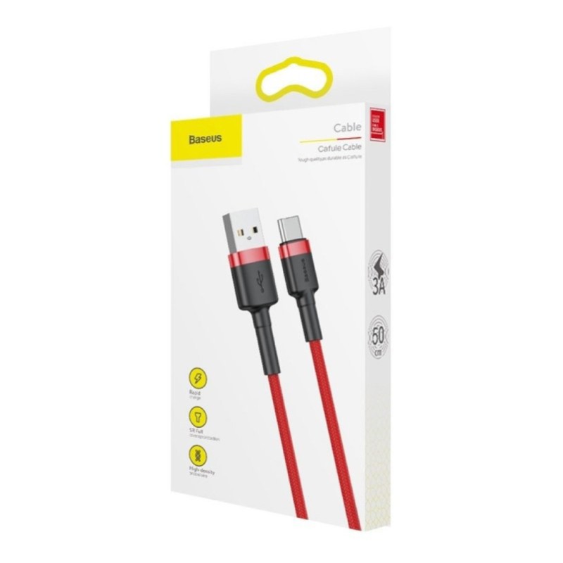 Kabel USB-C => USB-A 2.0 tekstil ovoj 1,00m 3A Baseus Cafule - rdeč (CATKLF-B09) Baseus Kabel USB-C => USB-A 2.0 tekstil ovoj 1,00m 3A Baseus Cafule - rdeč (CATKLF-B09)