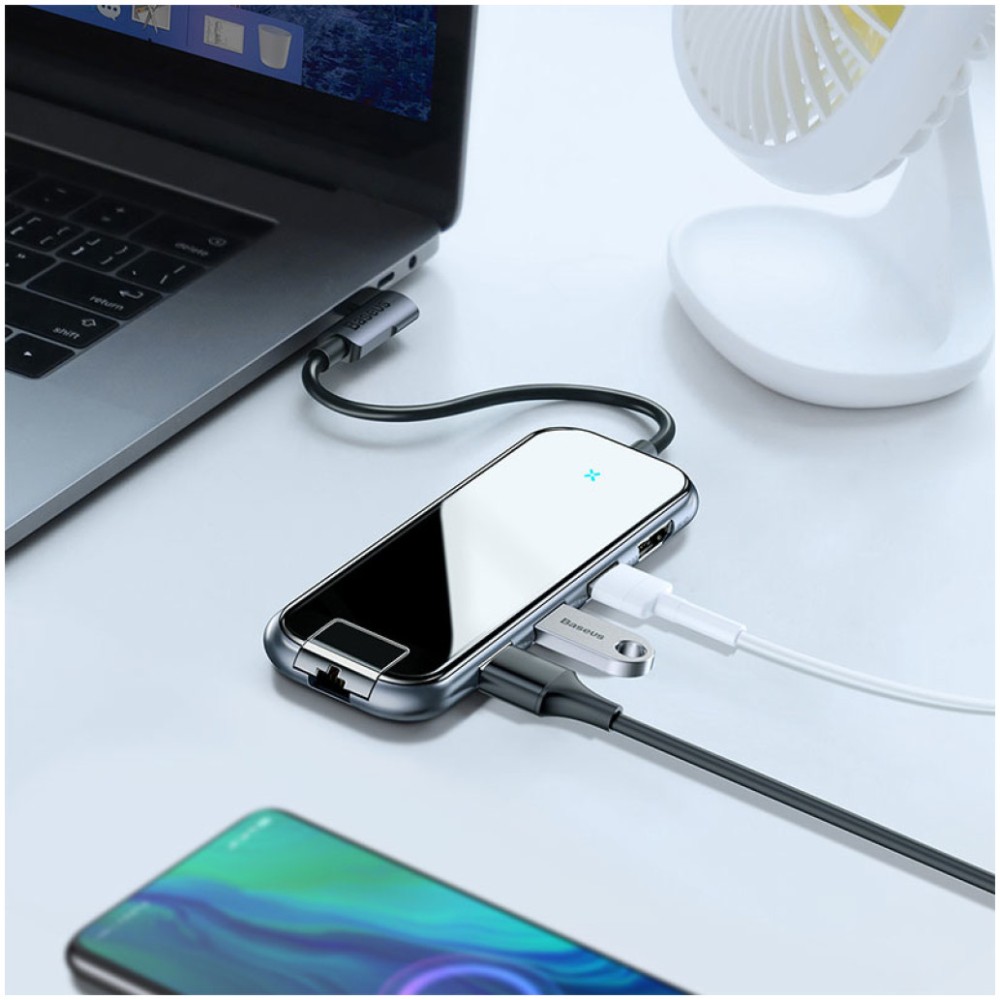 Priklopna postaja USB-C => 3x USB 3.0 tip A 1x USB-C PD 60W 1x HDMI 4K@30Hz 1x RJ45 Giga Baseus (CAHUB-DZ0G) Baseus Priklopna postaja USB-C => 3x USB 3.0 tip A 1x USB-C PD 60W 1x HDMI 4K@30Hz 1x RJ45 Giga Baseus (CAHUB-DZ0G)