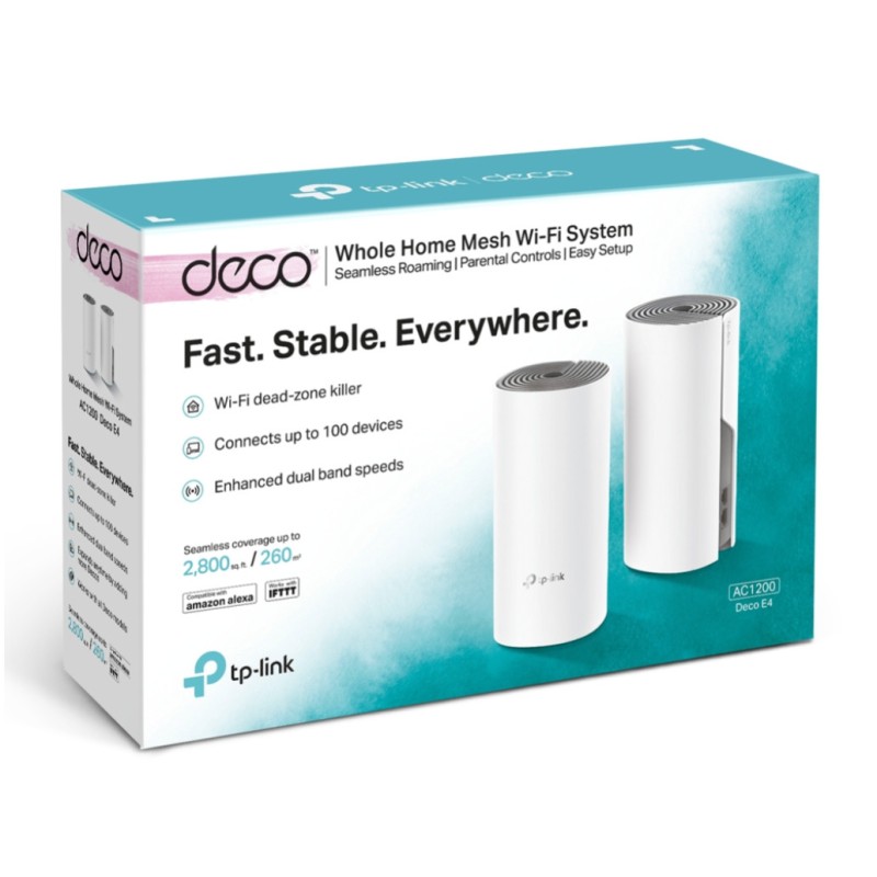 Usmerjevalnik brezžični mrežni sistem TP-Link Deco E4 WiFi5 802.11ac AC1200 867Mbit/s MESH MU-MIMO 2xLAN 2x notranja antena (Deco E4(2-pack)) TP-LINK Usmerjevalnik brezžični mrežni sistem TP-Link Deco E4 WiFi5 802.11ac AC1200 867Mbit/s MESH MU-MIMO 2xLAN 2x notranja antena (Deco E4(2-pack))