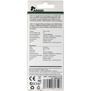 HUB USB-C => 3xUSB3.0 LAN RJ45 100/1000 Inter-Tech Argus IT-410 (88885440)