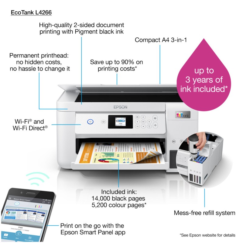 Tiskalnik Brizgalni Barvni Multifunkcijski Epson EcoTank ITS L4266 A4/tiskanje/skeniranje/kopiranje/Wi-Fi (C11CJ63414) Epson Tiskalnik Brizgalni Barvni Multifunkcijski Epson EcoTank ITS L4266 A4/tiskanje/skeniranje/kopiranje/Wi-Fi (C11CJ63414)