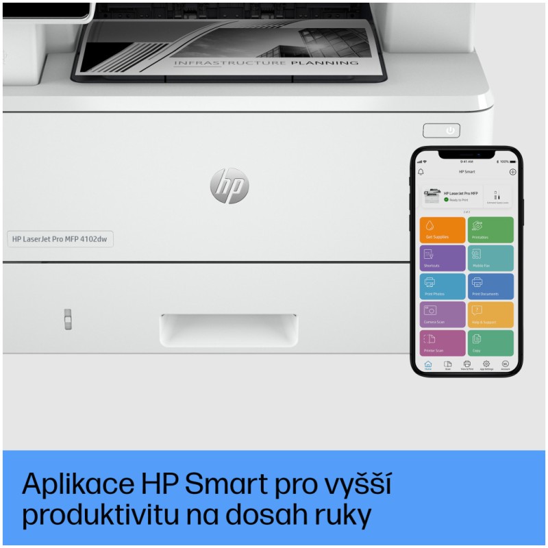 Tiskalnik multifunkcijski laserski ČB HP LaserJet Pro 4102dw A4 duplex tisk enostransko skeniranje USB LAN WiFi 40ppm (2Z622F#B19) HP Tiskalnik multifunkcijski laserski ČB HP LaserJet Pro 4102dw A4 duplex tisk enostransko skeniranje USB LAN WiFi 40ppm (2Z622F#B19)