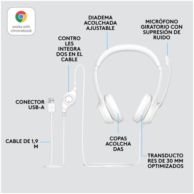Slušalke žične Logitech naglavne z mikrofonom USB H390 bele (981-001286) LOGITECH Slušalke žične Logitech naglavne z mikrofonom USB H390 bele (981-001286)