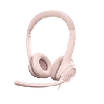 Slušalke žične Logitech naglavne z mikrofonom USB H390 roza (981-001281)