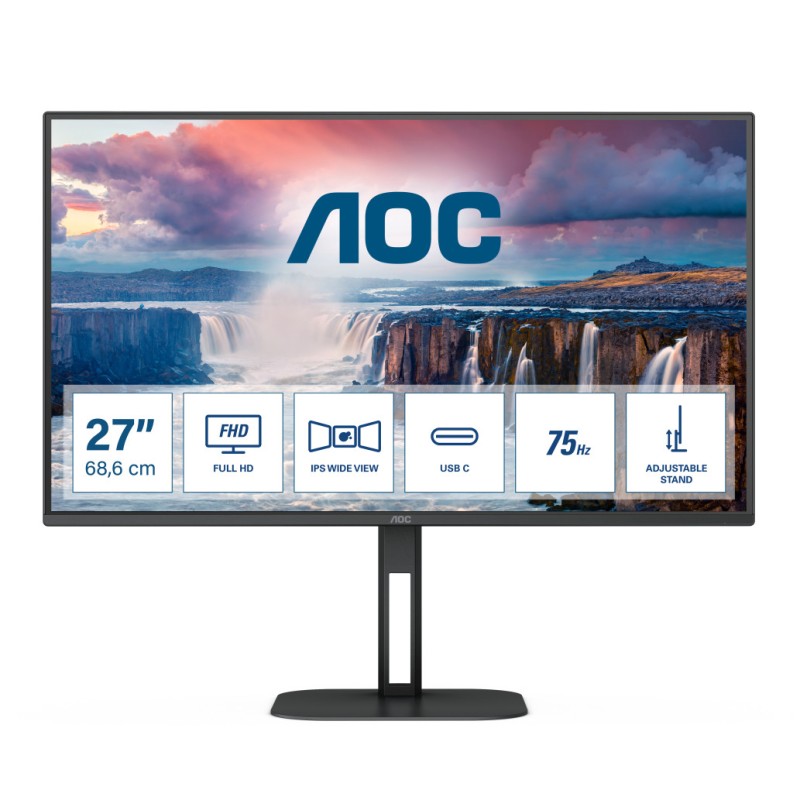 Monitor AOC 68,6 cm (27,0) 27V5C/BK 1920x1080 75Hz IPS 1ms HDMI DisplayPort USB-C 65W 4xUSB3.2 Zvočniki 3H FreeSync AOC Monitor AOC 68,6 cm (27,0) 27V5C/BK 1920x1080 75Hz IPS 1ms HDMI DisplayPort USB-C 65W 4xUSB3.2 Zvočniki 3H FreeSync