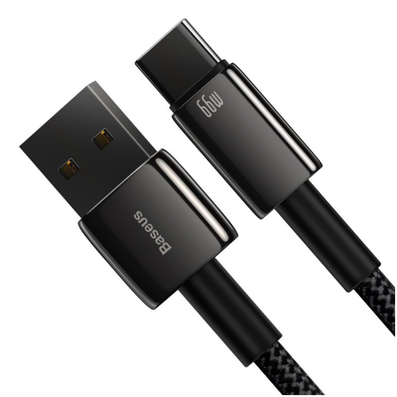 Kabel USB-C => USB-A 2.0 tekstil ovoj 1,00m 11V/6A 66W QC3 Tungsten Gold Baseus črn (CATWJ-B01) Baseus Kabel USB-C => USB-A 2.0 tekstil ovoj 1,00m 11V/6A 66W QC3 Tungsten Gold Baseus črn (CATWJ-B01)