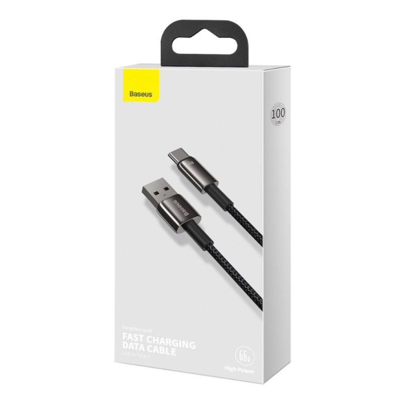 Kabel USB-C => USB-A 2.0 tekstil ovoj 1,00m 11V/6A 66W QC3 Tungsten Gold Baseus črn (CATWJ-B01) Baseus Kabel USB-C => USB-A 2.0 tekstil ovoj 1,00m 11V/6A 66W QC3 Tungsten Gold Baseus črn (CATWJ-B01)