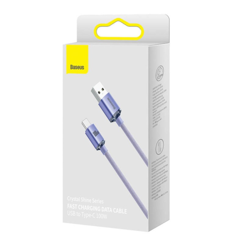 Kabel USB-C => USB-A 2.0 tekstil ovoj 2,00m 5A Baseus Crystal Shine – vijolčen (CAJY000505) Baseus Kabel USB-C => USB-A 2.0 tekstil ovoj 2,00m 5A Baseus Crystal Shine – vijolčen (CAJY000505)