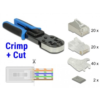 Pripomoček za servis - klešče Delock Crimp & Cut RJ45/RJ12 + set konektorjev (86450)