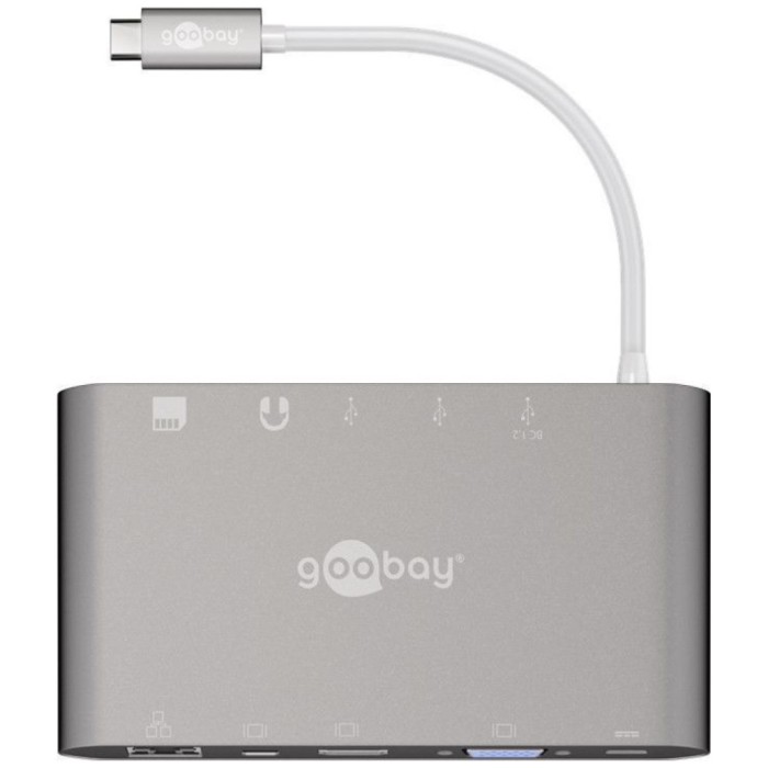 Priklopna postaja USB-C => Goobay 1xHDMI 1xMiniDisplayPort VGA 3xUSB3.0 1xUSB-C PD 60W 1xLAN 1x3,5mm čitalec kartic SD/microSD (62113) Priklopna postaja USB-C => Goobay 1xHDMI 1xMiniDisplayPort VGA 3xUSB3.0 1xUSB-C PD 60W 1xLAN 1x3,5mm čitalec kartic SD/microSD (62113)