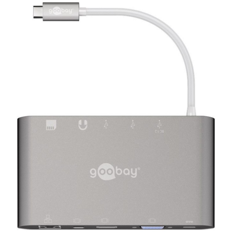 Priklopna postaja USB-C => Goobay 1xHDMI 1xMiniDisplayPort VGA 3xUSB3.0 1xUSB-C PD 60W 1xLAN 1x3,5mm čitalec kartic SD/microSD (62113) Goobay Priklopna postaja USB-C => Goobay 1xHDMI 1xMiniDisplayPort VGA 3xUSB3.0 1xUSB-C PD 60W 1xLAN 1x3,5mm čitalec kartic SD/microSD (62113)