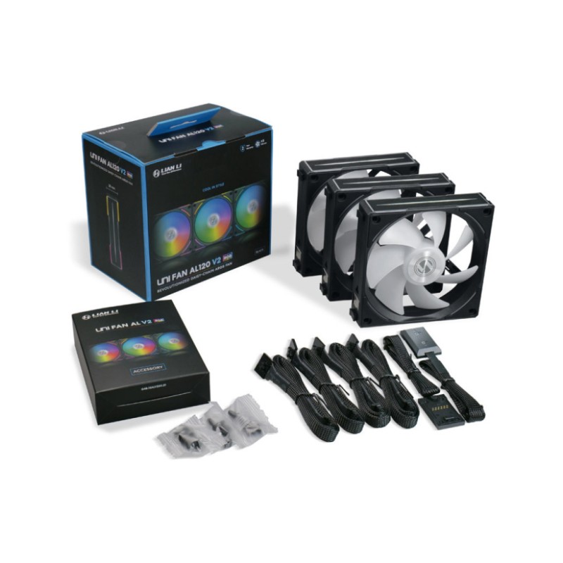 Ventilator Lian-Li UNI FAN AL120 V2 120mm, črna RGB (3 pack + kontroler) Lian-Li Ventilator Lian-Li UNI FAN AL120 V2 120mm, črna RGB (3 pack + kontroler)