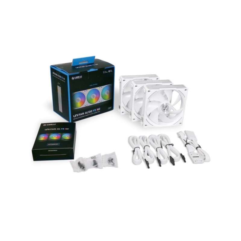 Ventilator Lian-Li UNI FAN AL120 V2 120mm, bela RGB (3 pack + kontroler) Lian-Li Ventilator Lian-Li UNI FAN AL120 V2 120mm, bela RGB (3 pack + kontroler)