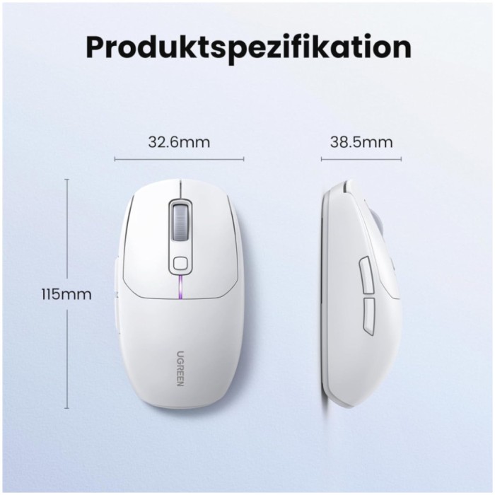 Miš brezžična + Bluetooth USB-C Ugreen UGRTI-15629 5000DPI 700mAh vgrajena baterija 5 gumbov bela (15629) Miš brezžična + Bluetooth USB-C Ugreen UGRTI-15629 5000DPI 700mAh vgrajena baterija 5 gumbov bela (15629)