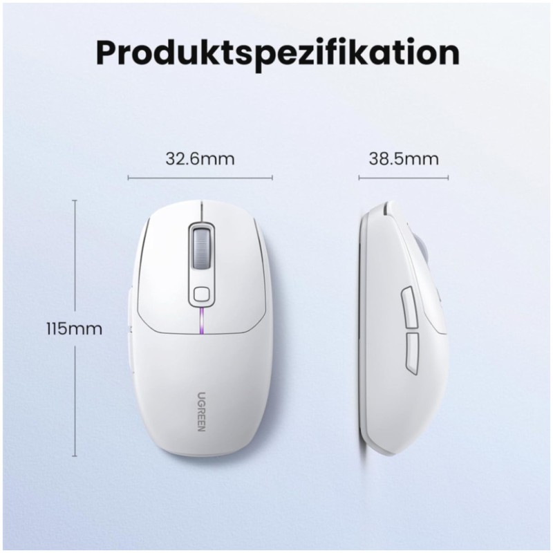 Miš brezžična + Bluetooth USB-C Ugreen UGRTI-15629 5000DPI 700mAh vgrajena baterija 5 gumbov bela (15629) UGREEN Miš brezžična + Bluetooth USB-C Ugreen UGRTI-15629 5000DPI 700mAh vgrajena baterija 5 gumbov bela (15629)