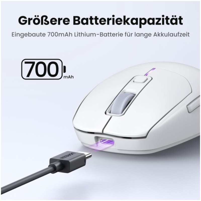 Miš brezžična + Bluetooth USB-C Ugreen UGRTI-15629 5000DPI 700mAh vgrajena baterija 5 gumbov bela (15629) UGREEN Miš brezžična + Bluetooth USB-C Ugreen UGRTI-15629 5000DPI 700mAh vgrajena baterija 5 gumbov bela (15629)