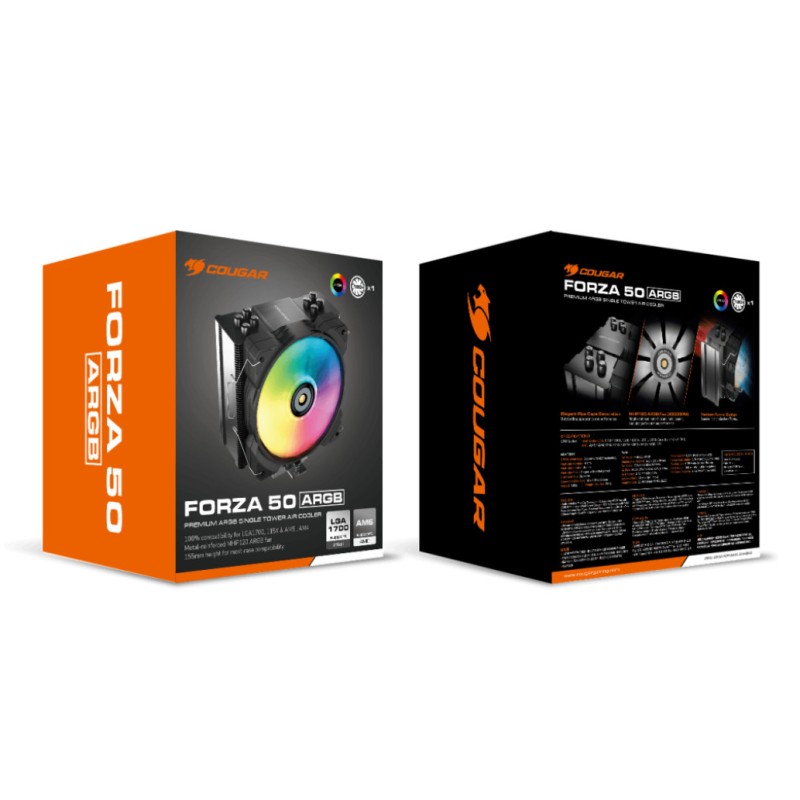 Zračni hladilnik Cougar Forza 50 ARGB - 31,68 dB 155mm črna-srebrna (CGR-FZA50-ARGB) Cougar Zračni hladilnik Cougar Forza 50 ARGB - 31,68 dB 155mm črna-srebrna (CGR-FZA50-ARGB)