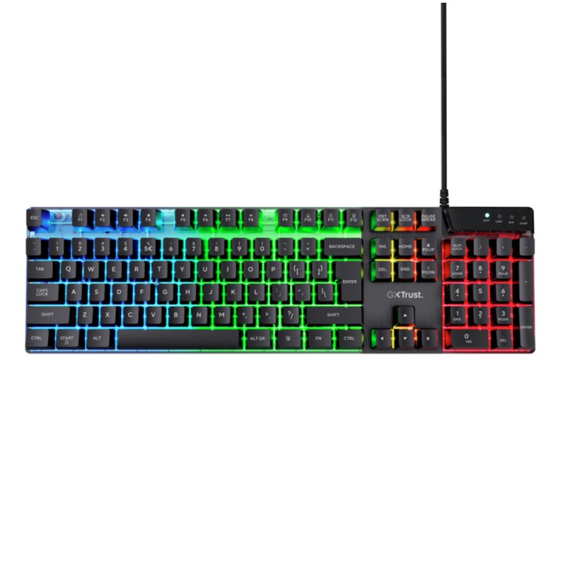 Gaming Tipkovnica Žična Trust GTX 835 UK | črna RGB (23651) TRUST Gaming Tipkovnica Žična Trust GTX 835 UK | črna RGB (23651)