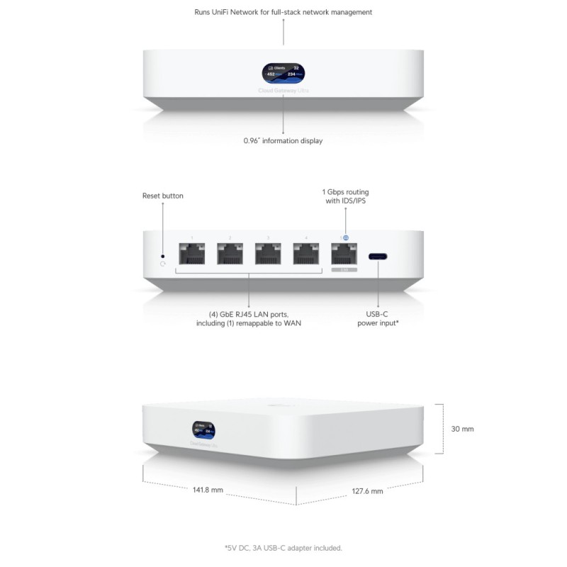 Usmerjevalnik žični Ubiquiti Cloud 4xLAN+WAN (UCG-ULTRA-EU) UBIQUITI Usmerjevalnik žični Ubiquiti Cloud 4xLAN+WAN (UCG-ULTRA-EU)