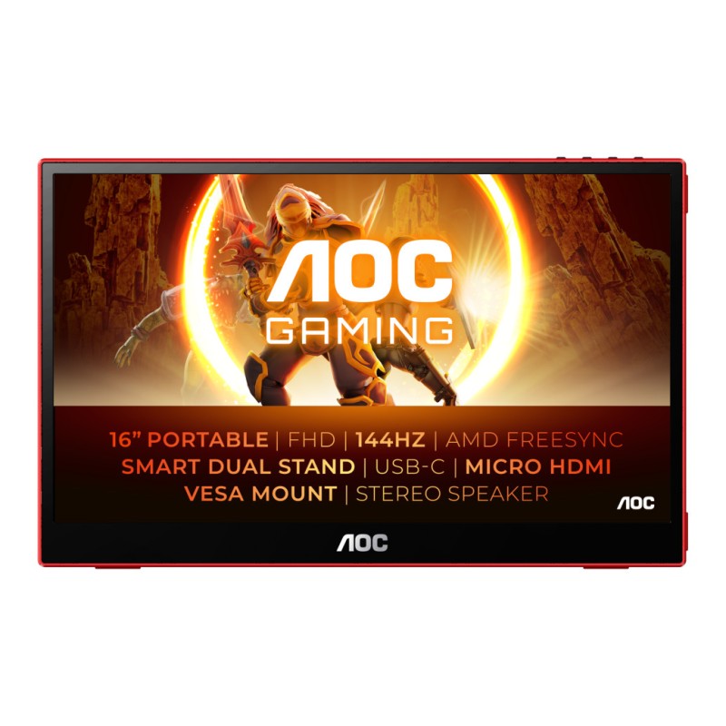 Gaming AOC 39,6 cm (15,6) 16G3 1920x1080 144Hz IPS 4ms HDMI Micro-HDMI USB-C Zvočniki 3H sRGB100% FreeSync AOC Gaming AOC 39,6 cm (15,6) 16G3 1920x1080 144Hz IPS 4ms HDMI Micro-HDMI USB-C Zvočniki 3H sRGB100% FreeSync