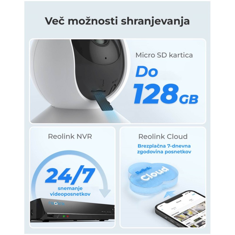 Notranja nadzorna kamera Reolink 4 MP WiFi/LAN 220V horizontalno 82°/43°vertikalno samostoječa mikrofon in zvočnik (E series E330) Reolink Notranja nadzorna kamera Reolink 4 MP WiFi/LAN 220V horizontalno 82°/43°vertikalno samostoječa mikrofon in zvočnik (E series E330)