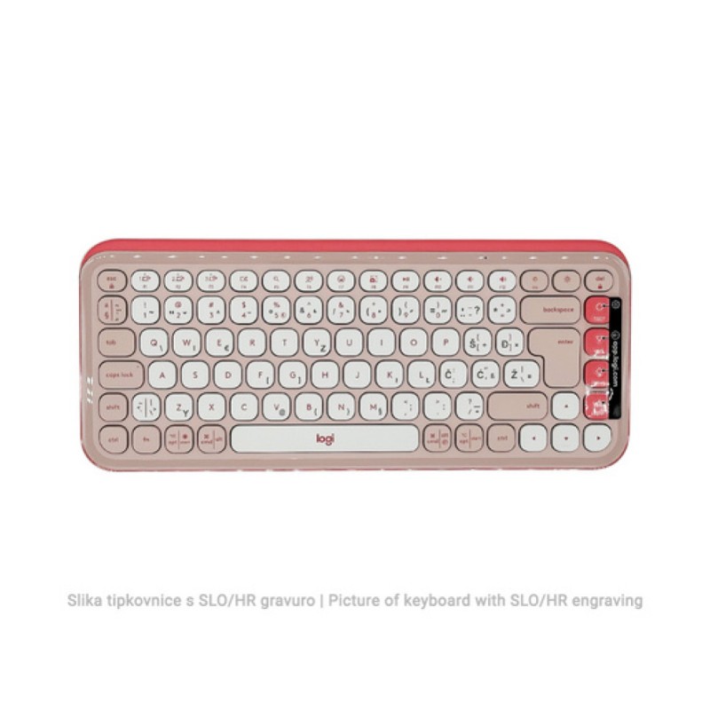 Tipkovnica brezžična + Bluetooth Logitech Pop Icon Keys US international | SLO gravura roza (920-013073) LOGITECH Tipkovnica brezžična + Bluetooth Logitech Pop Icon Keys US international | SLO gravura roza (920-013073)