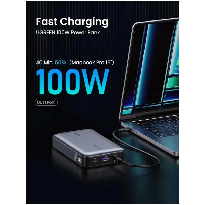 Prenosna baterija Ugreen 20000mAh 100W PD 1x USB-A 2x USB-C črna (25188) UGREEN Prenosna baterija Ugreen 20000mAh 100W PD 1x USB-A 2x USB-C črna (25188)