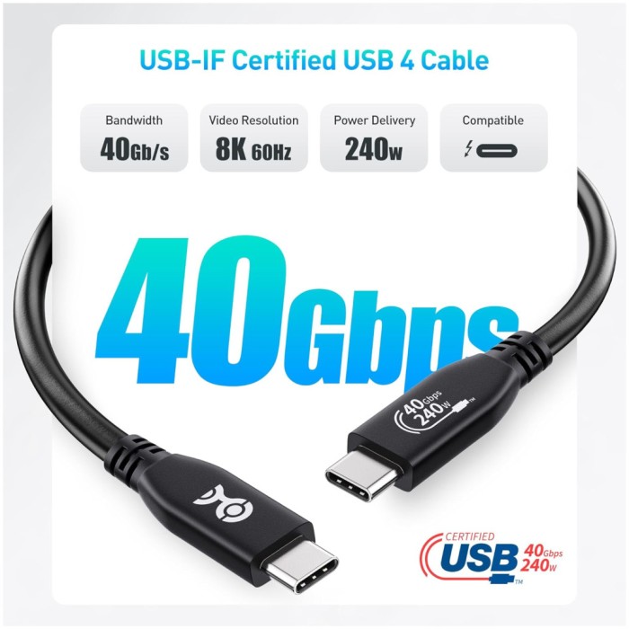 Kabel USB-C => USB-C USB4 40Gbps 240W PD 8K@60Hz 1m USB-IF certifikat kompatibilen s Thunderbolt 3/4 Kabel USB-C => USB-C USB4 40Gbps 240W PD 8K@60Hz 1m USB-IF certifikat kompatibilen s Thunderbolt 3/4