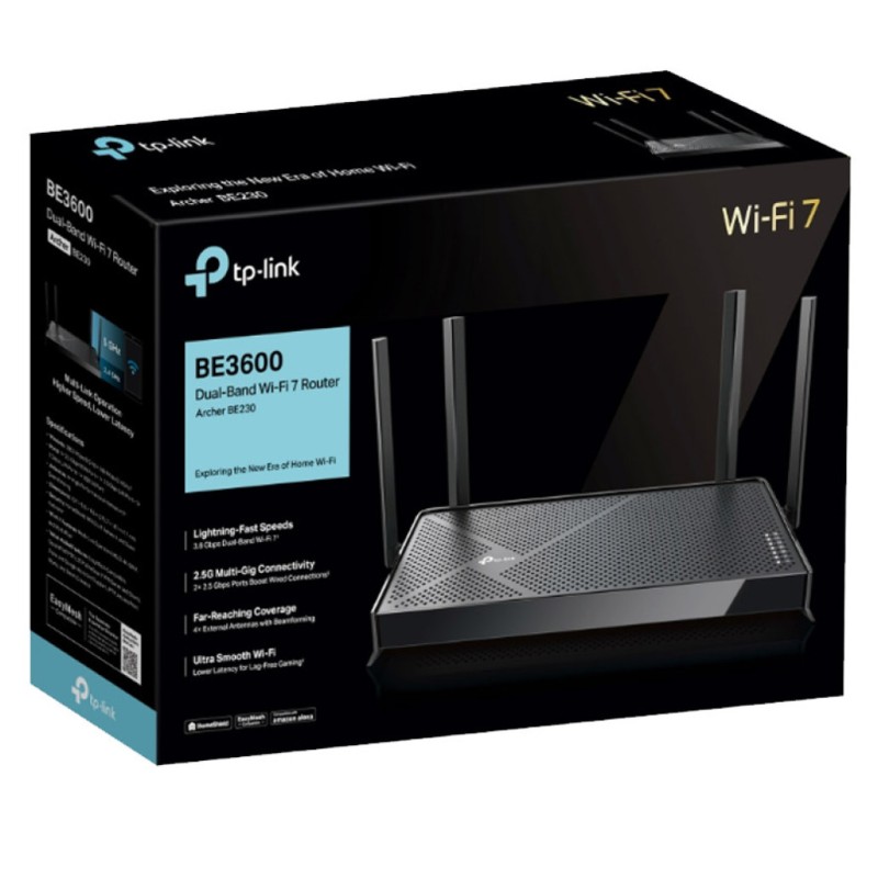 Usmerjevalnik brezžični TP-Link Archer BE230 WiFi7 802.11be BE3600 3600Mbit/s USB-A 4xLAN+WAN 4x antena ()