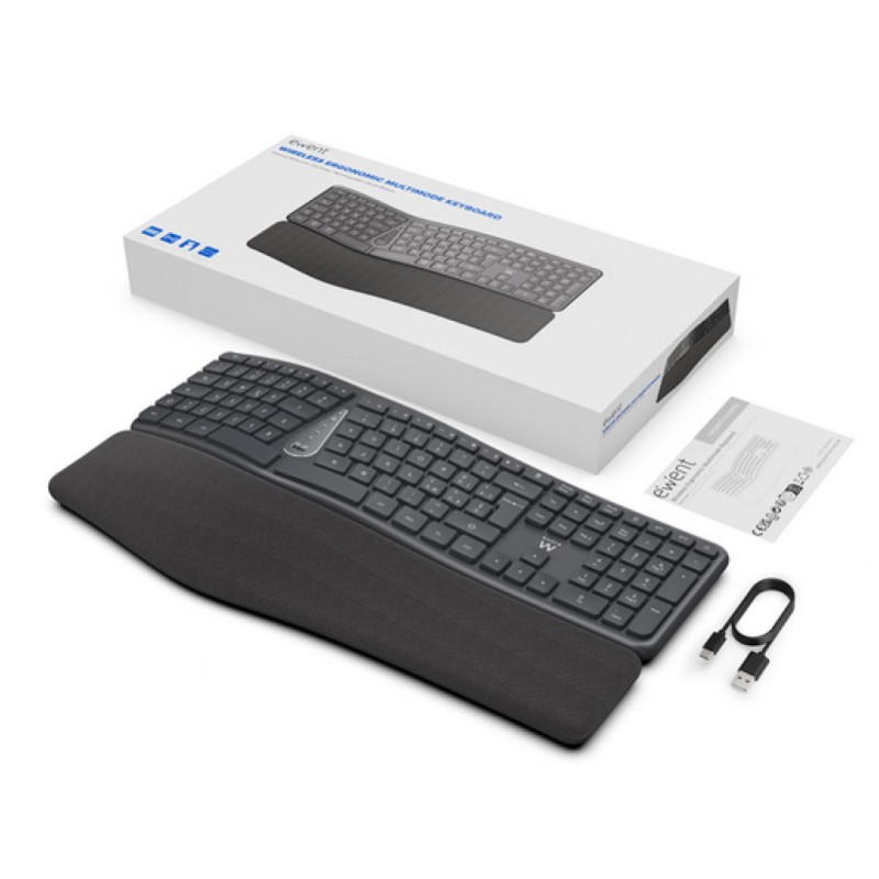 Tipkovnica Bluetooth + USB Ewent Wireless Ergonomic Multi-Connect SLO | Slovenski nabor znakov črno-siva (EW3289) Ewent Tipkovnica Bluetooth + USB Ewent Wireless Ergonomic Multi-Connect SLO | Slovenski nabor znakov črno-siva (EW3289)