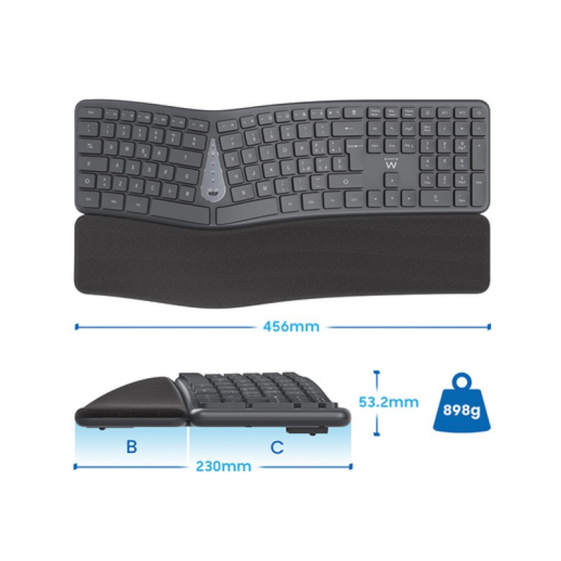 Tipkovnica Bluetooth + USB Ewent Wireless Ergonomic Multi-Connect SLO | Slovenski nabor znakov črno-siva (EW3289) Ewent Tipkovnica Bluetooth + USB Ewent Wireless Ergonomic Multi-Connect SLO | Slovenski nabor znakov črno-siva (EW3289)