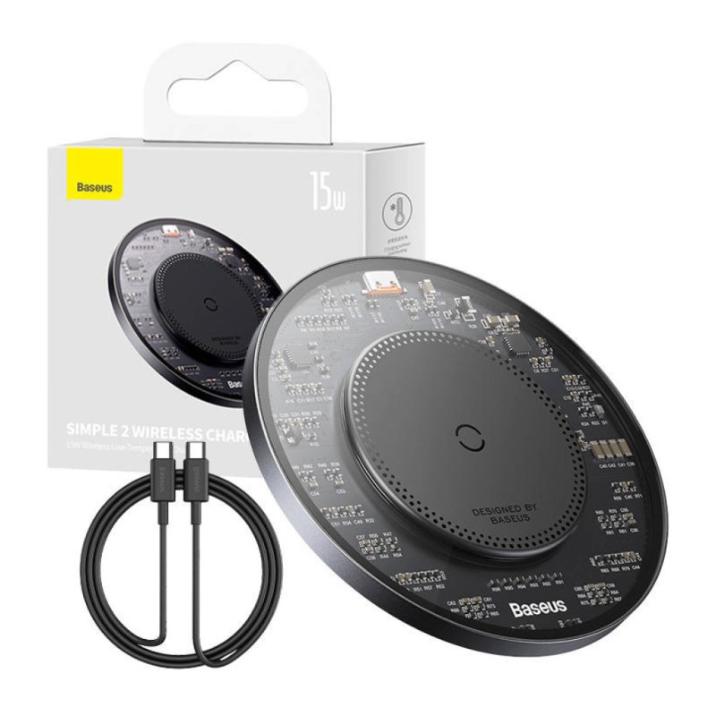 Hišni polnilec brezžični QI Baseus Simple 2 15W USB-C črna (CCJJ050001) Baseus Hišni polnilec brezžični QI Baseus Simple 2 15W USB-C črna (CCJJ050001)