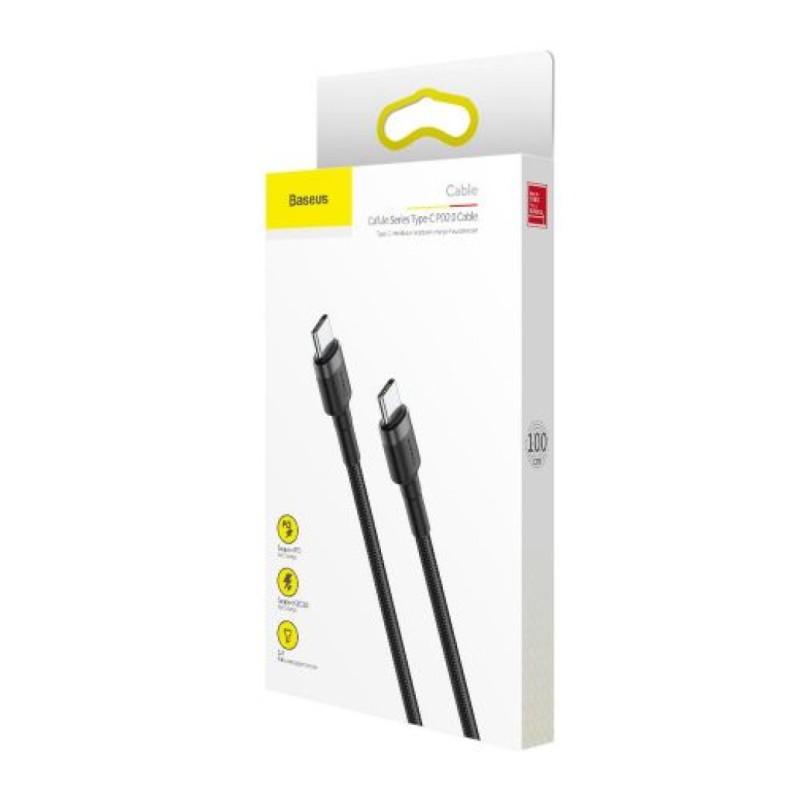 Kabel USB-C => USB-C tekstil ovoj 1,00m 20V/3A 60W PD2 QC3.0 Baseus Cafule črn/siv (CATKLF-GG1) Baseus Kabel USB-C => USB-C tekstil ovoj 1,00m 20V/3A 60W PD2 QC3.0 Baseus Cafule črn/siv (CATKLF-GG1)