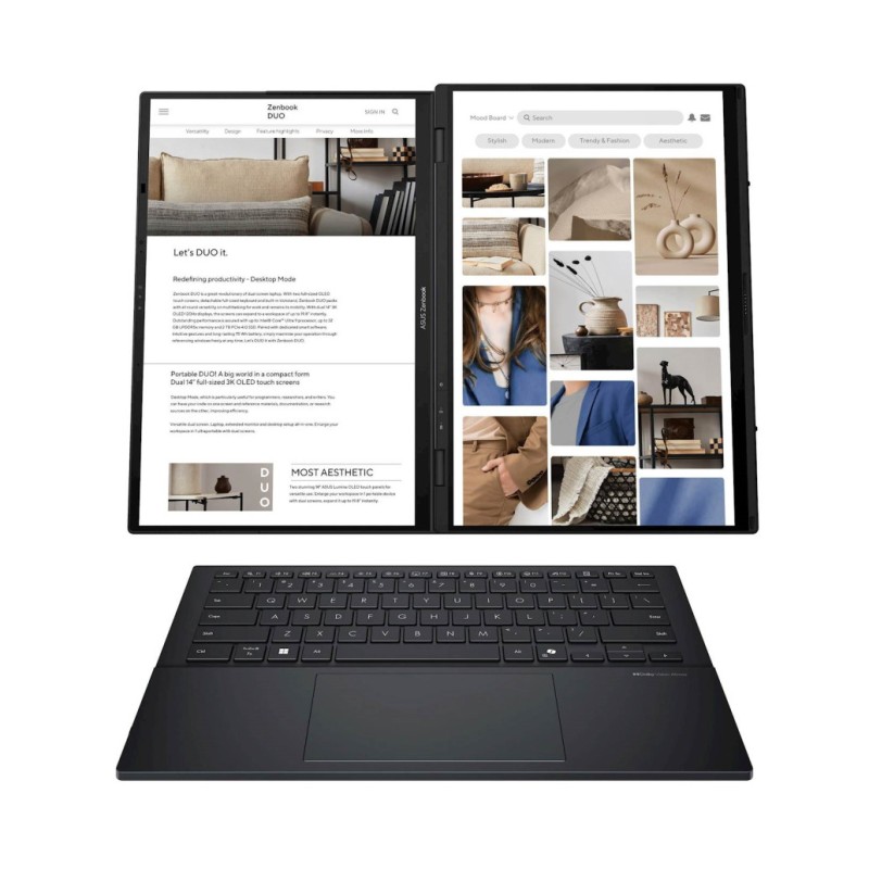 Prenosnik Intel 2x 35,5 cm (14,0) Zenbook Duo 1920x1200 OLED na dotik 400nit 120Hz Ultra 7-255H/32GB/SSD1TB/BL/ALU/Intel Arc/Win11Pro (90NB14X1-M00790) ASUS Prenosnik Intel 2x 35,5 cm (14,0) Zenbook Duo 1920x1200 OLED na dotik 400nit 120Hz Ultra 7-255H/32GB/SSD1TB/BL/ALU/Intel Arc/Win11Pro (90NB14X1-M00790)