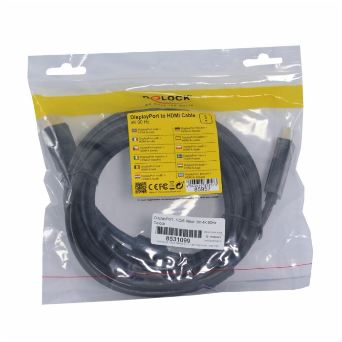 Kabel DisplayPort (m) => HDMI (m) 3,0m Delock 4K@60Hz - črn (85957) Kabel DisplayPort (m) => HDMI (m) 3,0m Delock 4K@60Hz - črn (85957)