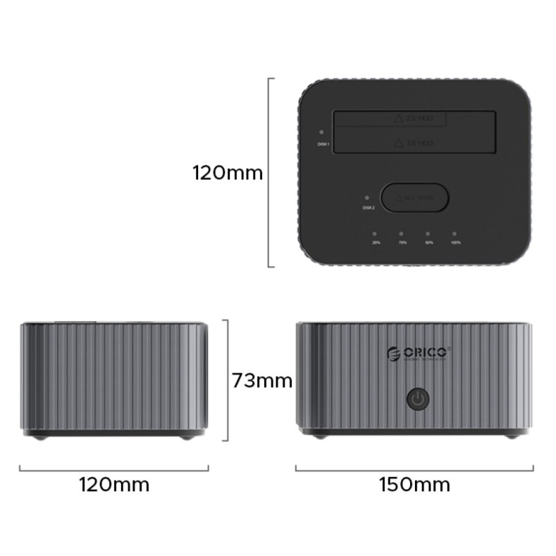 Čitalec diskov USB 3.2 Gen1 => SATA 3,5/2,5/M.2 NVME Docking Station za 2 diska z možnostjo dvosmernega kloniranja Orico siv (IT28E-C) Orico Čitalec diskov USB 3.2 Gen1 => SATA 3,5/2,5/M.2 NVME Docking Station za 2 diska z možnostjo dvosmernega kloniranja Orico siv (IT28E-C)