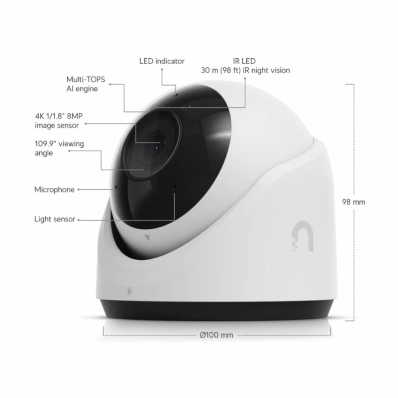 Zunanja nadzorna kamera Ubiquiti UniFi 8 MP RJ45 PoE 109,9° 56,7 °134,1° montažna nočni pogled (UVC-G6-Turret-W) UBIQUITI Zunanja nadzorna kamera Ubiquiti UniFi 8 MP RJ45 PoE 109,9° 56,7 °134,1° montažna nočni pogled (UVC-G6-Turret-W)