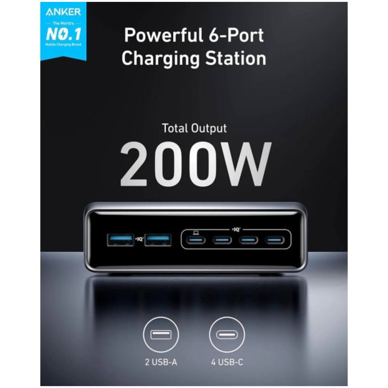 Hišni polnilec 100-240V => 4xUSB-C 2xUSB-A 200W Anker Prime GaN (A2683341) ANKER Hišni polnilec 100-240V => 4xUSB-C 2xUSB-A 200W Anker Prime GaN (A2683341)