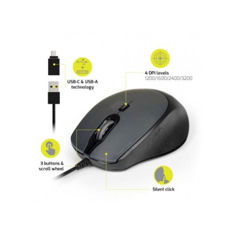 Miš Port USB-C/A 900711 desktop črna 3600DPI (900711) Port Miš Port USB-C/A 900711 desktop črna 3600DPI (900711)