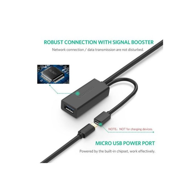 Kabel USB-A => USB-A 3.0 Podaljšek 5m Ugreen z B micro napajanjem (10321) UGREEN Kabel USB-A => USB-A 3.0 Podaljšek 5m Ugreen z B micro napajanjem (10321)