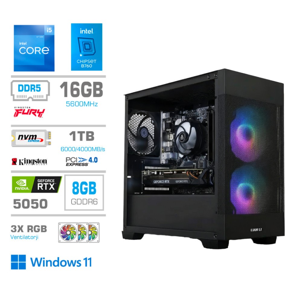 Računalnik MEGA MT S7X i5-12400F/RTX5050/16GB/1TB-4.0/750W/Win11Home/črna RGB MEGA Računalnik MEGA MT S7X i5-12400F/RTX5050/16GB/1TB-4.0/750W/Win11Home/črna RGB