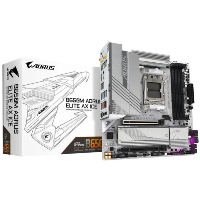 Osnovna plošča AM5 GigaByte B650M AORUS ELITE AX ICE ATX 1xHDMI 2.1 1xDisplayPort 1.4 GIGABYTE Osnovna plošča AM5 GigaByte B650M AORUS ELITE AX ICE ATX 1xHDMI 2.1 1xDisplayPort 1.4