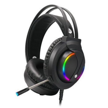 Slušalke žične Robaxo naglavne z mikrofonom USB črne RGB (GH220)