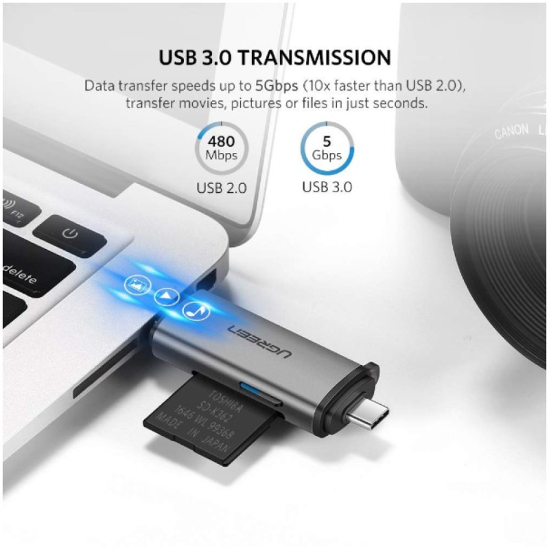 Zunanji čitalec kartic Ugreen USB 3.0/USB-C za microSD SD RS-MMC MMC siv (50706) UGREEN Zunanji čitalec kartic Ugreen USB 3.0/USB-C za microSD SD RS-MMC MMC siv (50706)