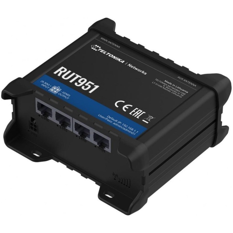 Usmerjevalnik brezžični Teltonika WiFi4 802.11b/g/n 4G 3xLAN (RUT951100000) TELTONIKA Usmerjevalnik brezžični Teltonika WiFi4 802.11b/g/n 4G 3xLAN (RUT951100000)